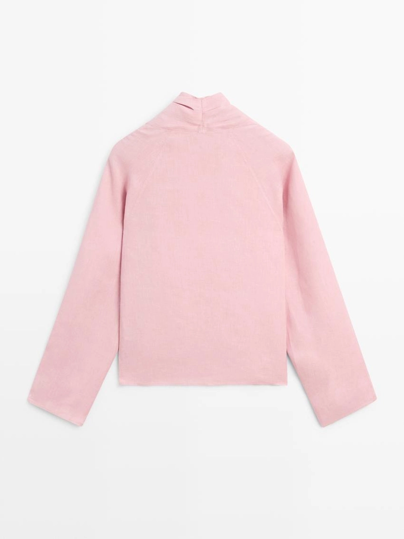 Блузка из льна свободного покроя с завязками