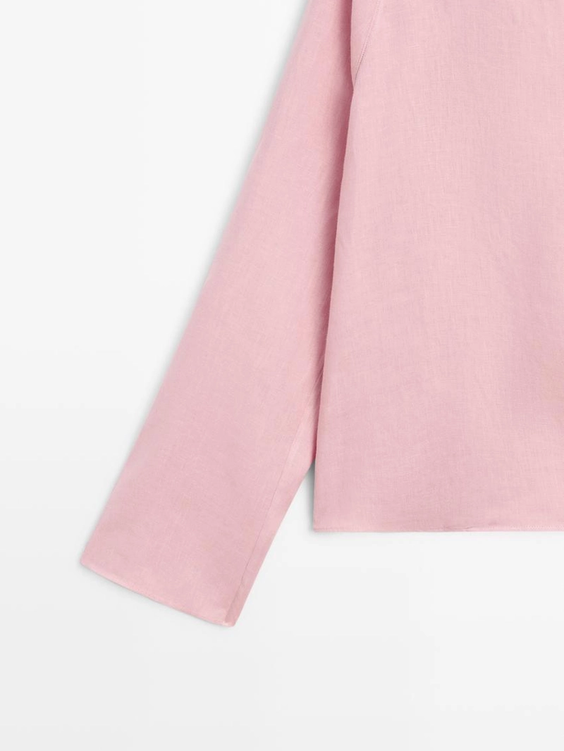 Блузка из льна свободного покроя с завязками