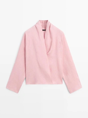 Блузка из льна свободного покроя с завязками- Заказать в России