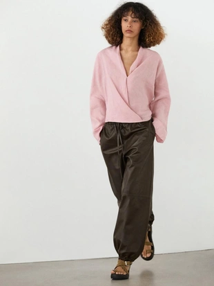 Блузка из льна свободного покроя с завязками- Заказать в России