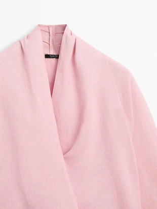 Блузка из льна свободного покроя с завязками- Заказать в России