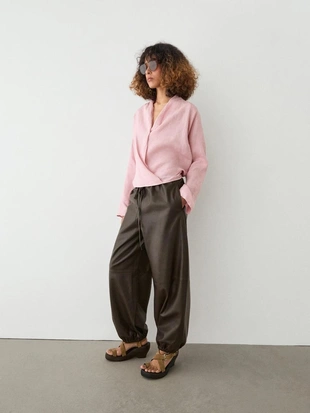 Блузка из льна свободного покроя с завязками- Заказать в России