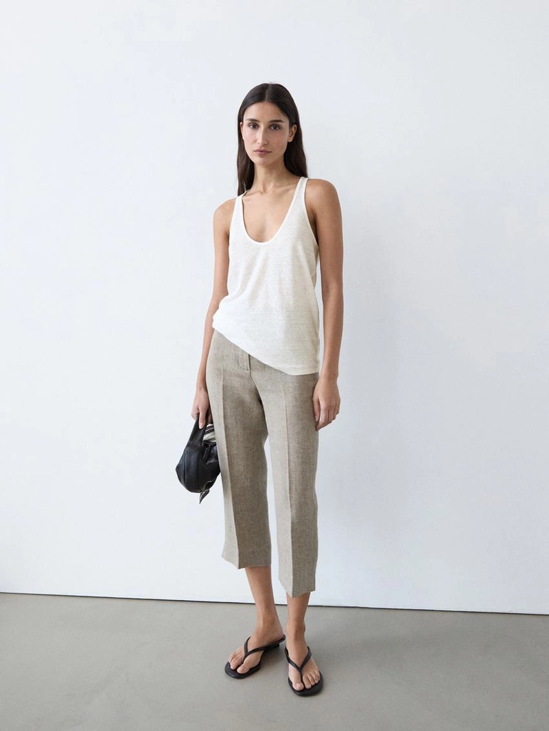 Топ на тонких бретельках из 100% льна