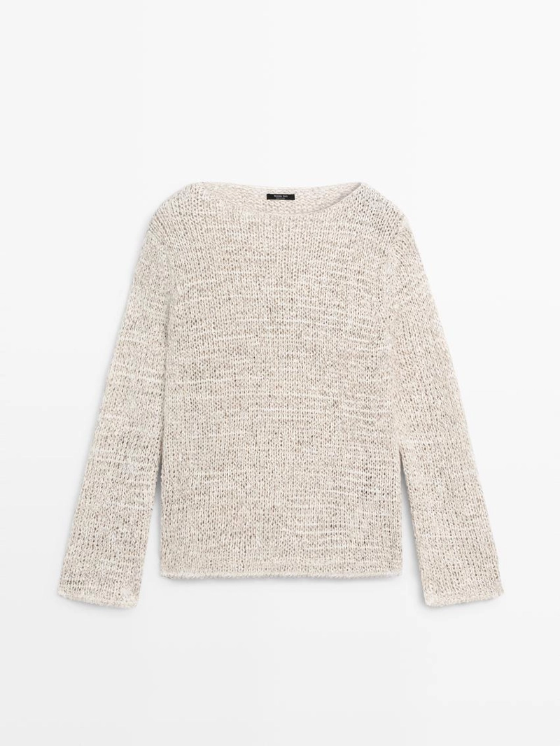 Свитер с лодочным вырезом из вязаного полотна