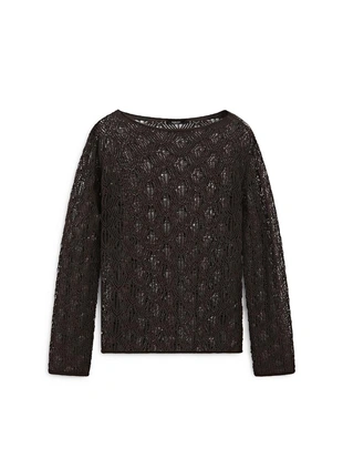 Свитер с лодочным вырезом и ажурными деталями- Заказать в России