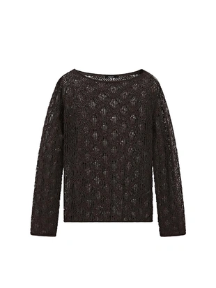 Свитер с лодочным вырезом и ажурными деталями- Заказать в России