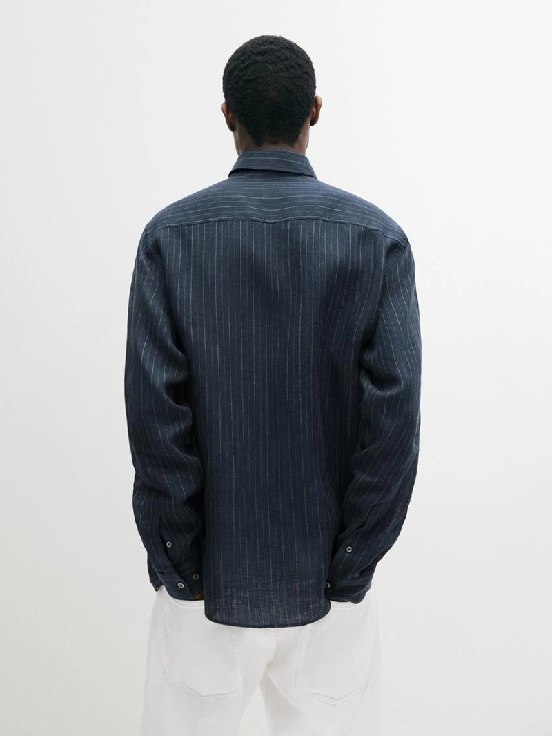 Рубашка из 100% льна в полоску с воротником на пуговицах