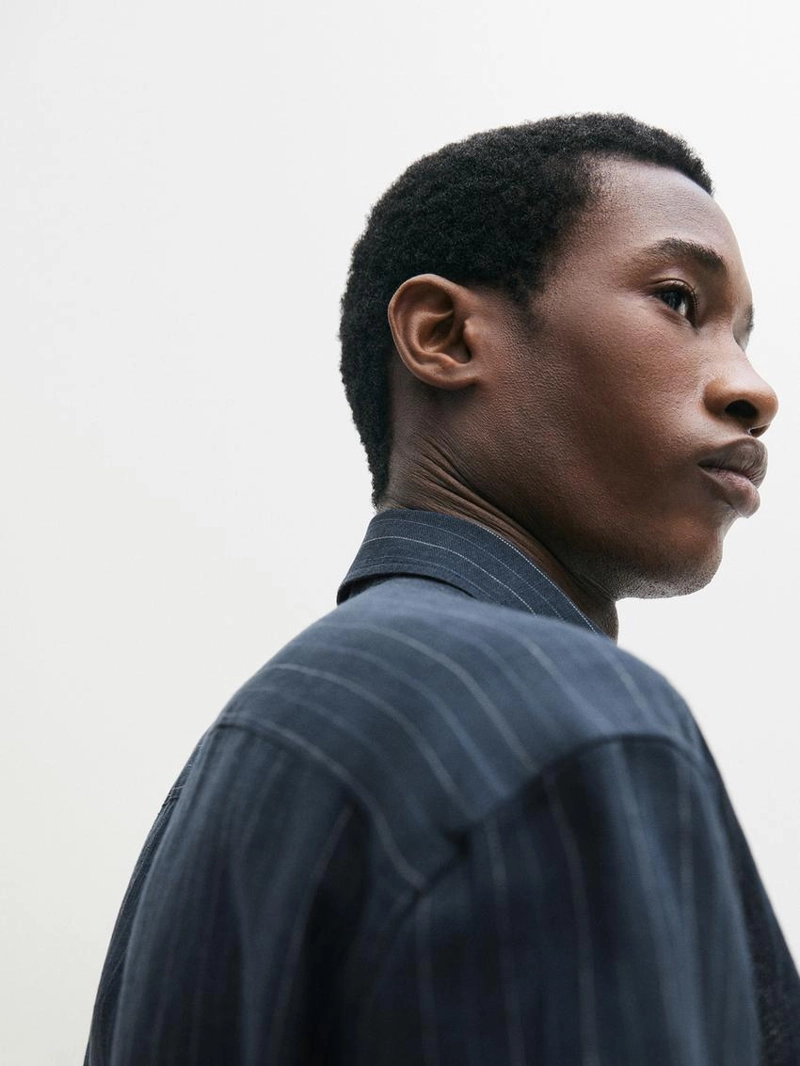 Рубашка из 100% льна в полоску с воротником на пуговицах