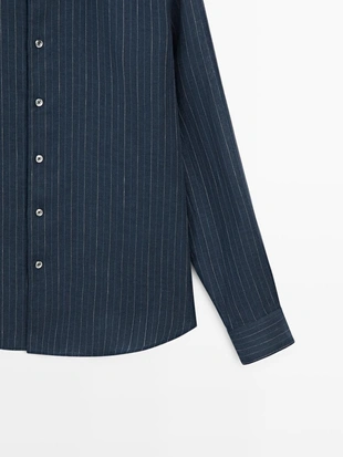 Рубашка из 100% льна в полоску с воротником на пуговицах- Заказать в России