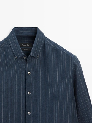 Рубашка из 100% льна в полоску с воротником на пуговицах- Заказать в России