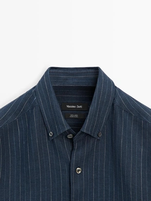 Рубашка из 100% льна в полоску с воротником на пуговицах- Заказать в России