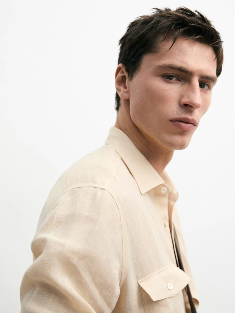 Рубашка из 100% льна с карманными деталями