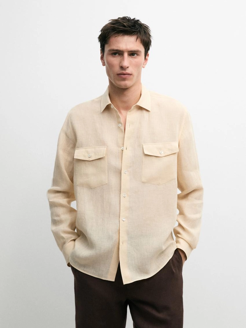 Рубашка из 100% льна с карманными деталями