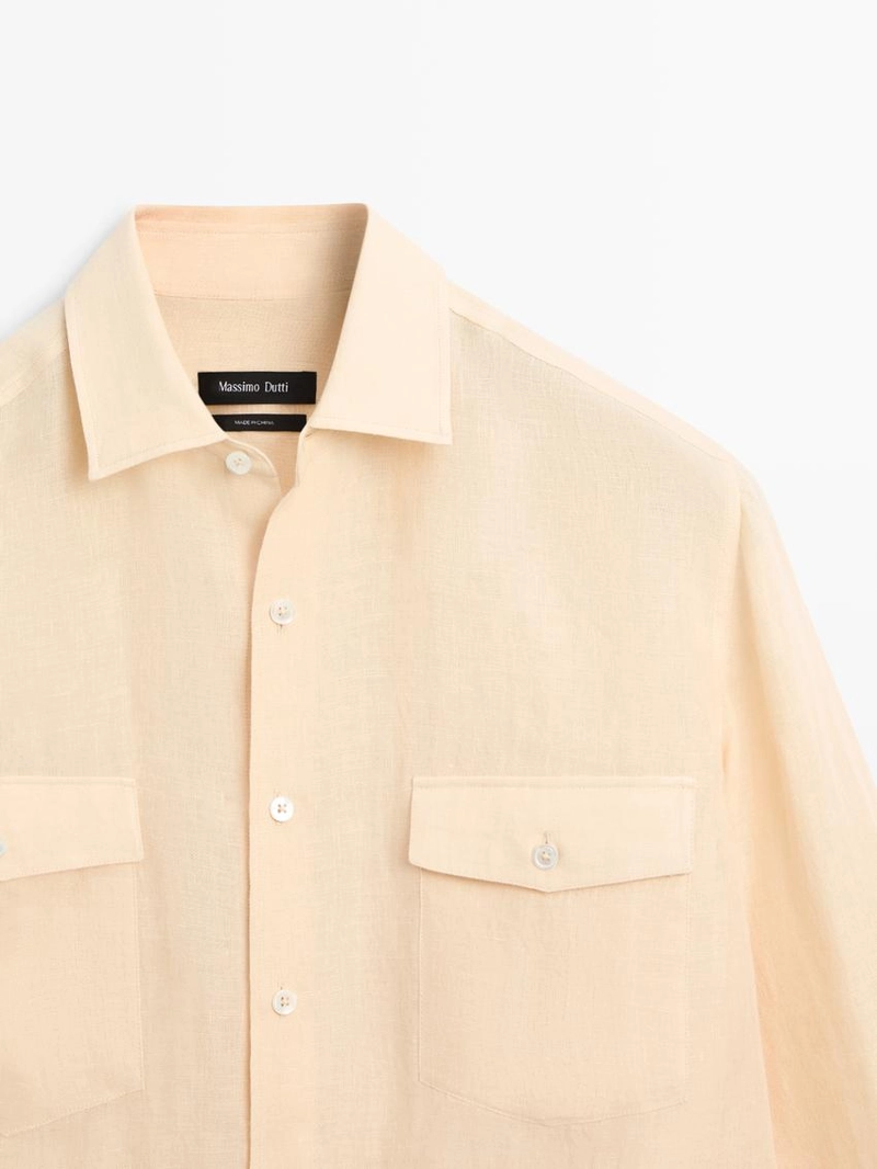 Рубашка из 100% льна с карманными деталями