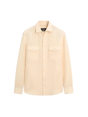 Рубашка из 100% льна с карманными деталями- Заказать в России