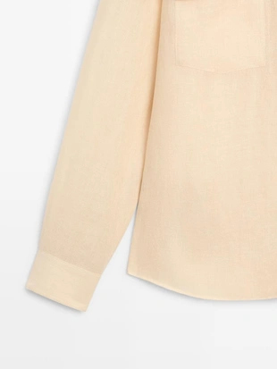 Рубашка из 100% льна с карманными деталями- Заказать в России