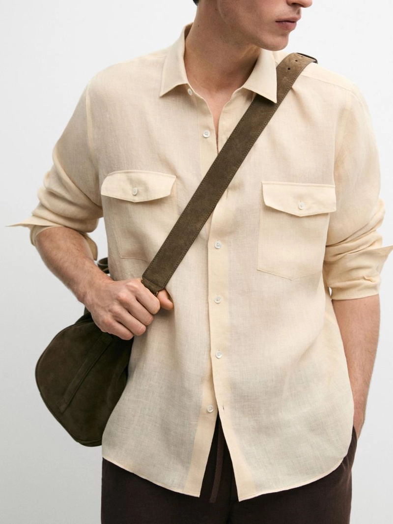 Рубашка из 100% льна с карманными деталями