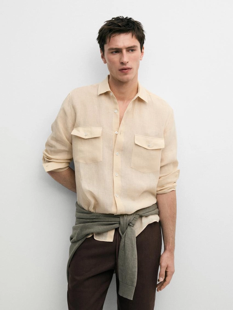 Рубашка из 100% льна с карманными деталями