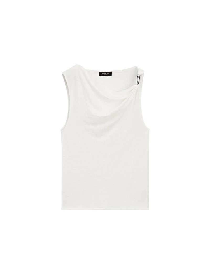 Топ с драпировкой на горловине и деталями страсс