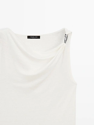 Топ с драпировкой на горловине и деталями страсс- Заказать в России