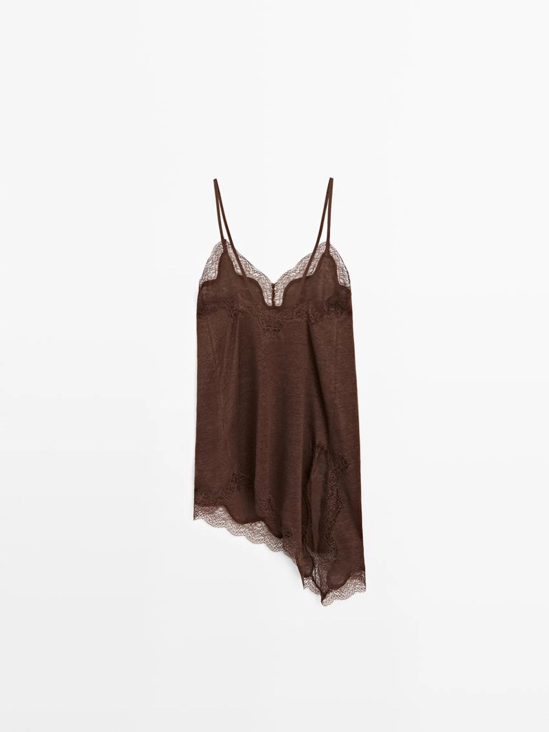 Топ с асимметричным асимметричным отделением из льняной смеси