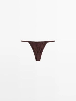 Шелковая стринги с кружевными деталями- Заказать в России