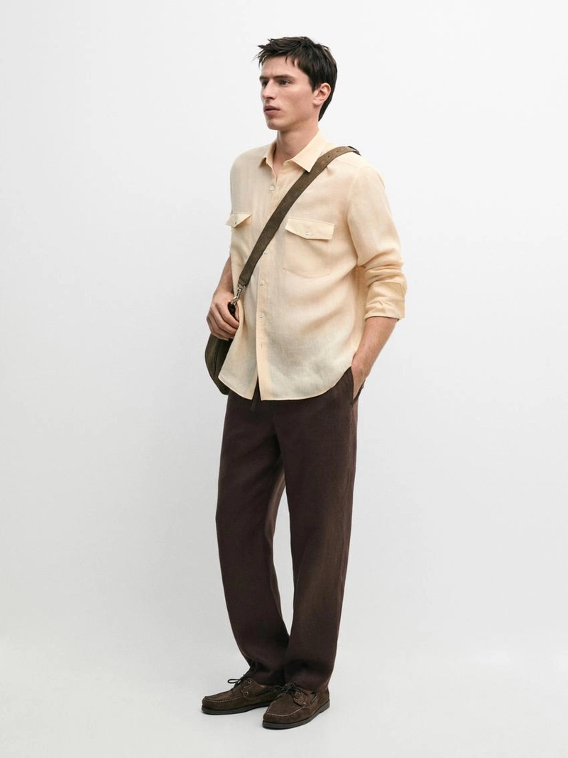 Льняные брюки с посадкой джоггер