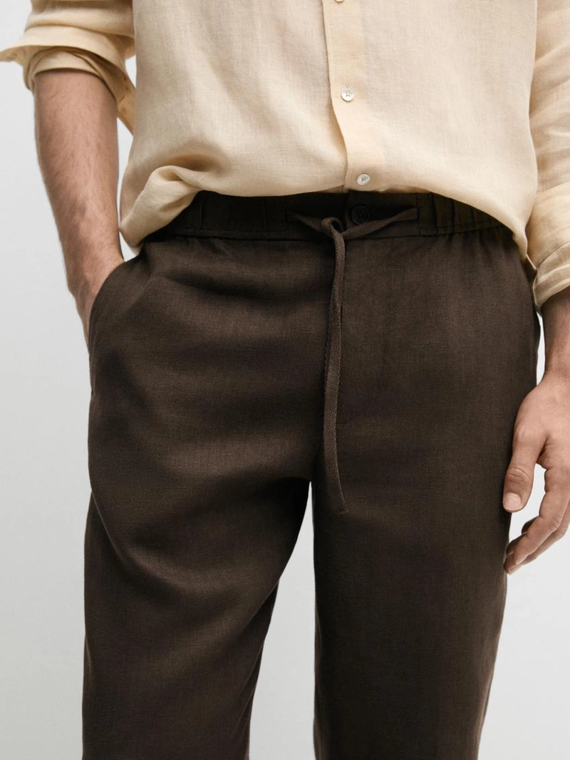 Льняные брюки с посадкой джоггер