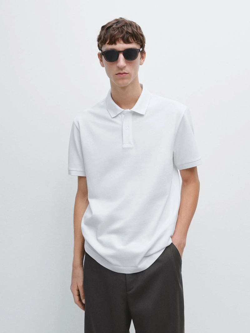 Поло из микротекстурированного хлопкового пике massimo dutti