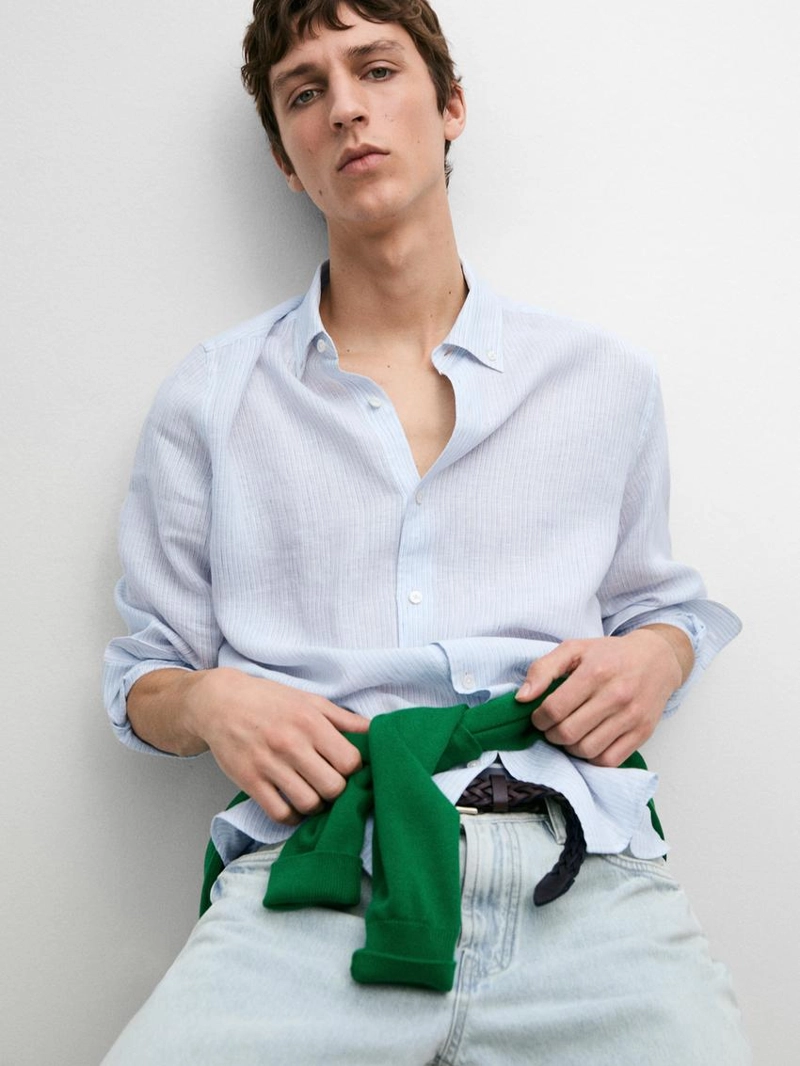 Рубашка из 100% льна в полоску с регулярной посадкой