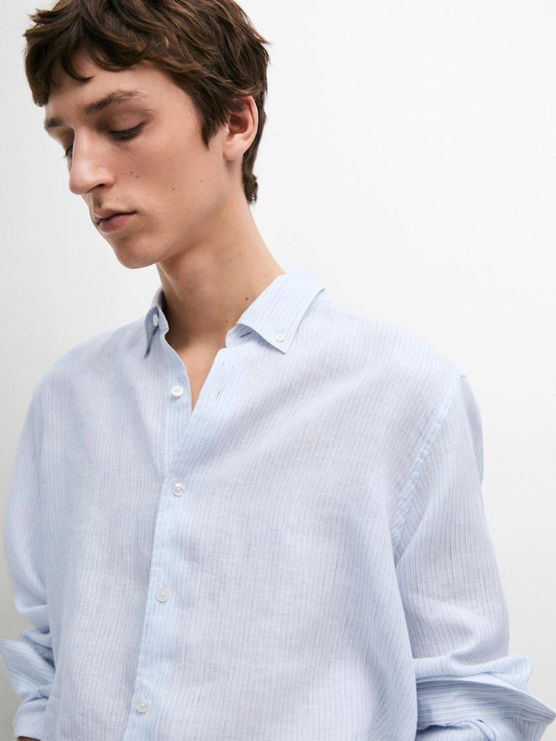 Рубашка из 100% льна в полоску с регулярной посадкой