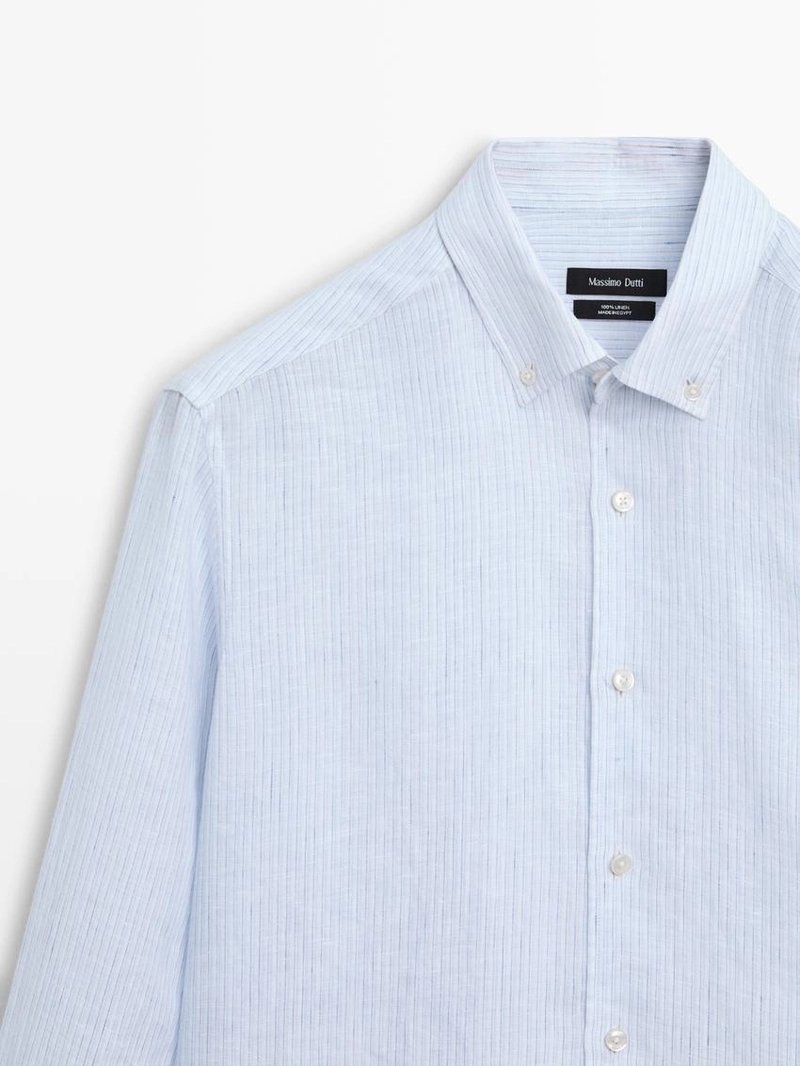 Рубашка из 100% льна в полоску с регулярной посадкой