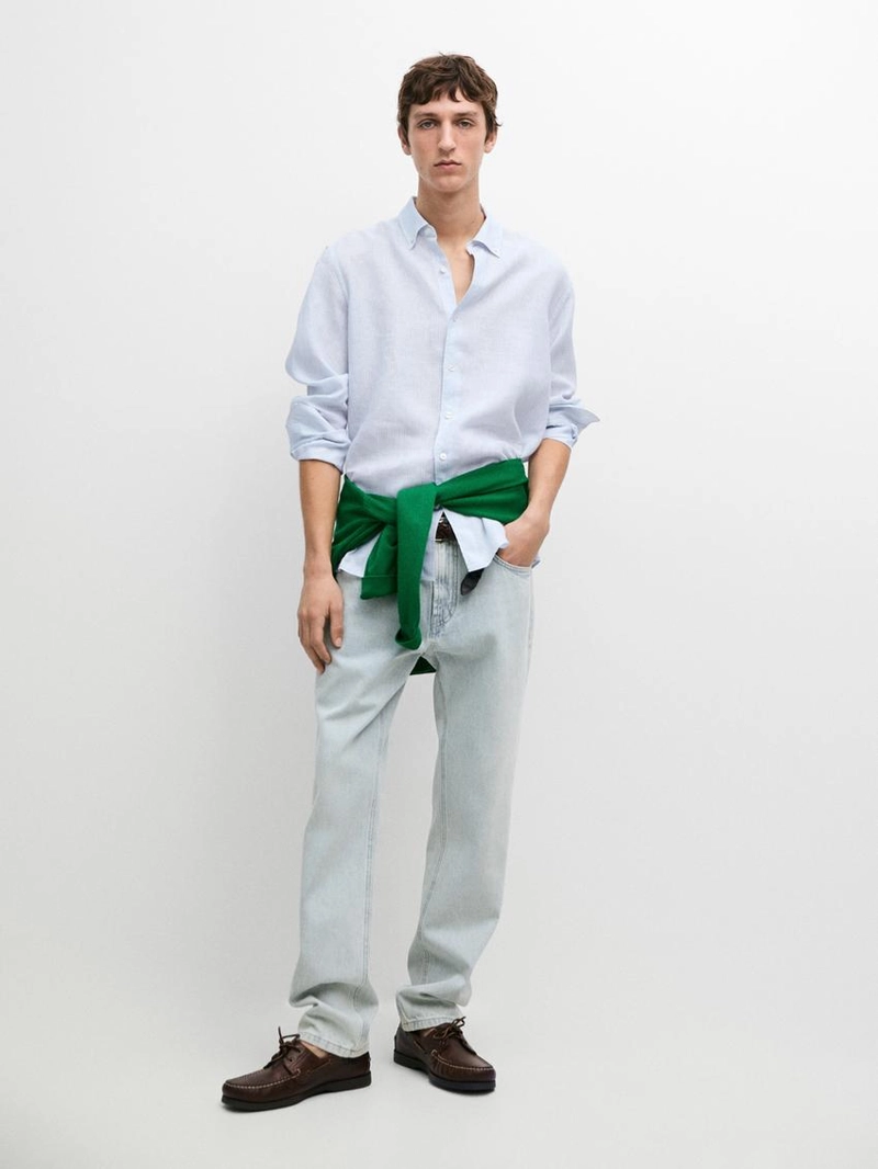 Рубашка из 100% льна в полоску с регулярной посадкой