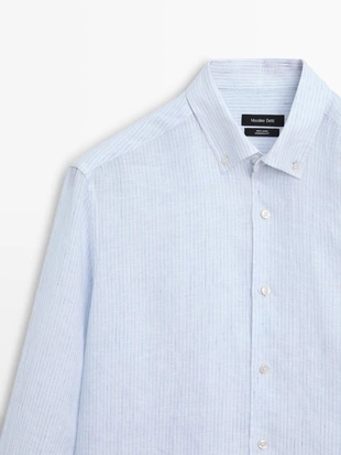 Рубашка из 100% льна в полоску с регулярной посадкой- Заказать в России