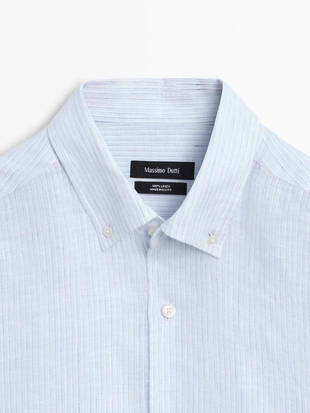 Рубашка из 100% льна в полоску с регулярной посадкой- Заказать в России