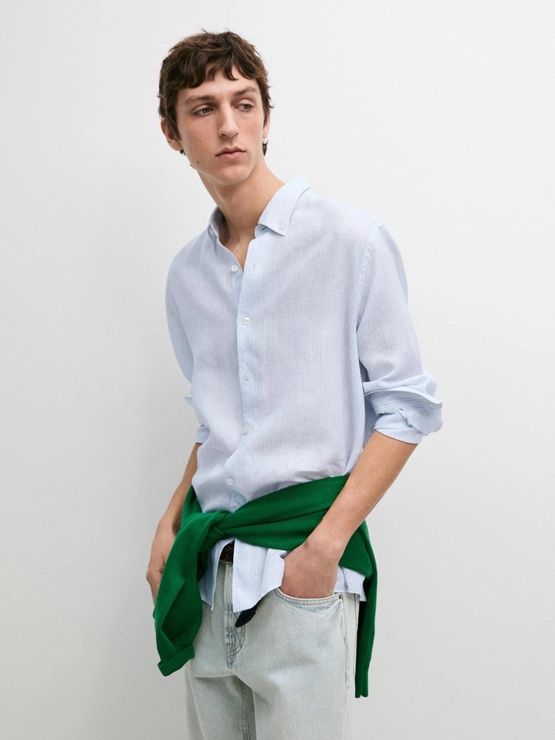 Рубашка из 100% льна в полоску с регулярной посадкой