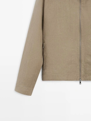 Пиджак из 100% льна с деталями воротника- Заказать в России