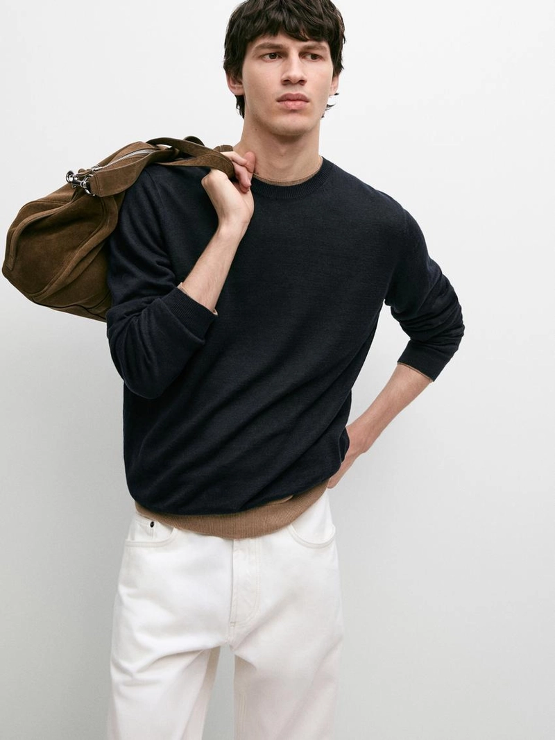 Джемпер с круглым вырезом из льняного трикотажа