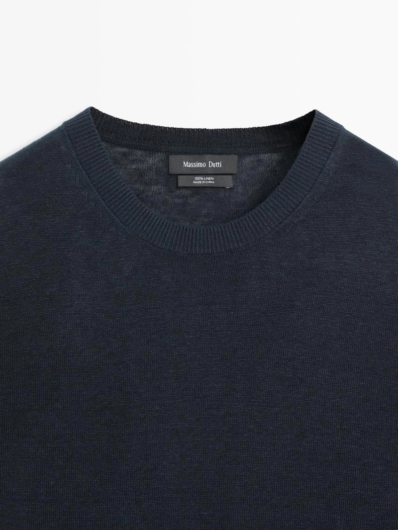 Джемпер с круглым вырезом из льняного трикотажа