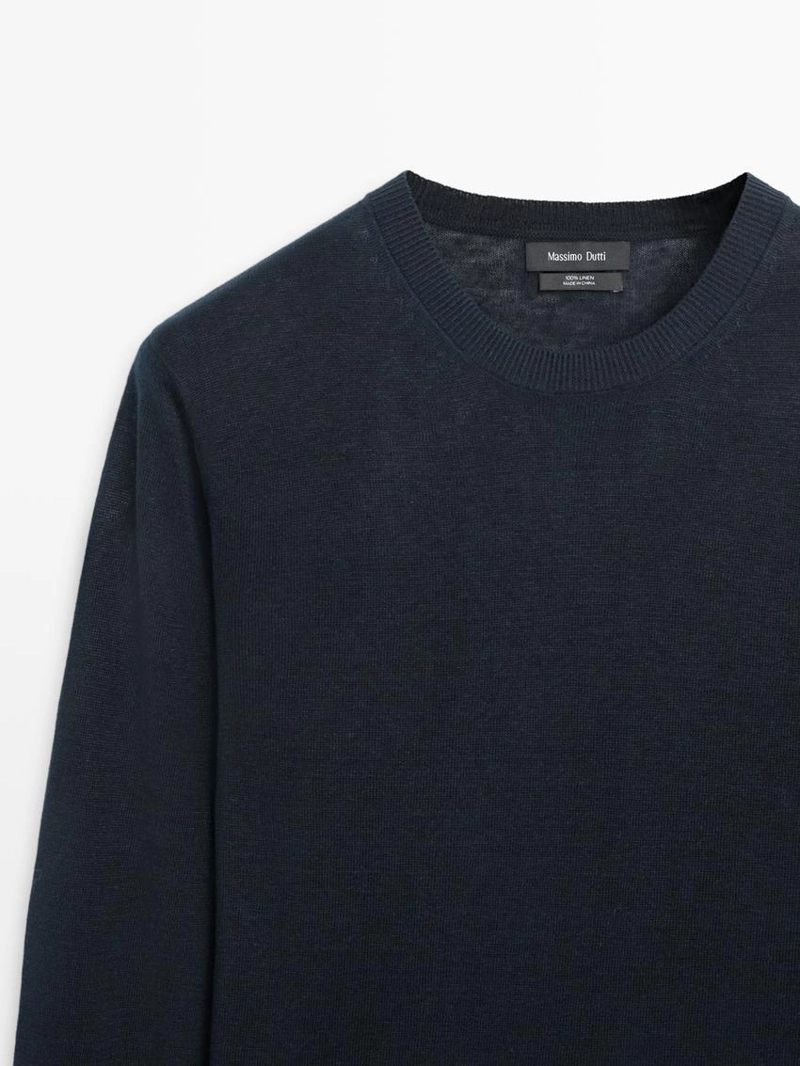 Джемпер с круглым вырезом из льняного трикотажа