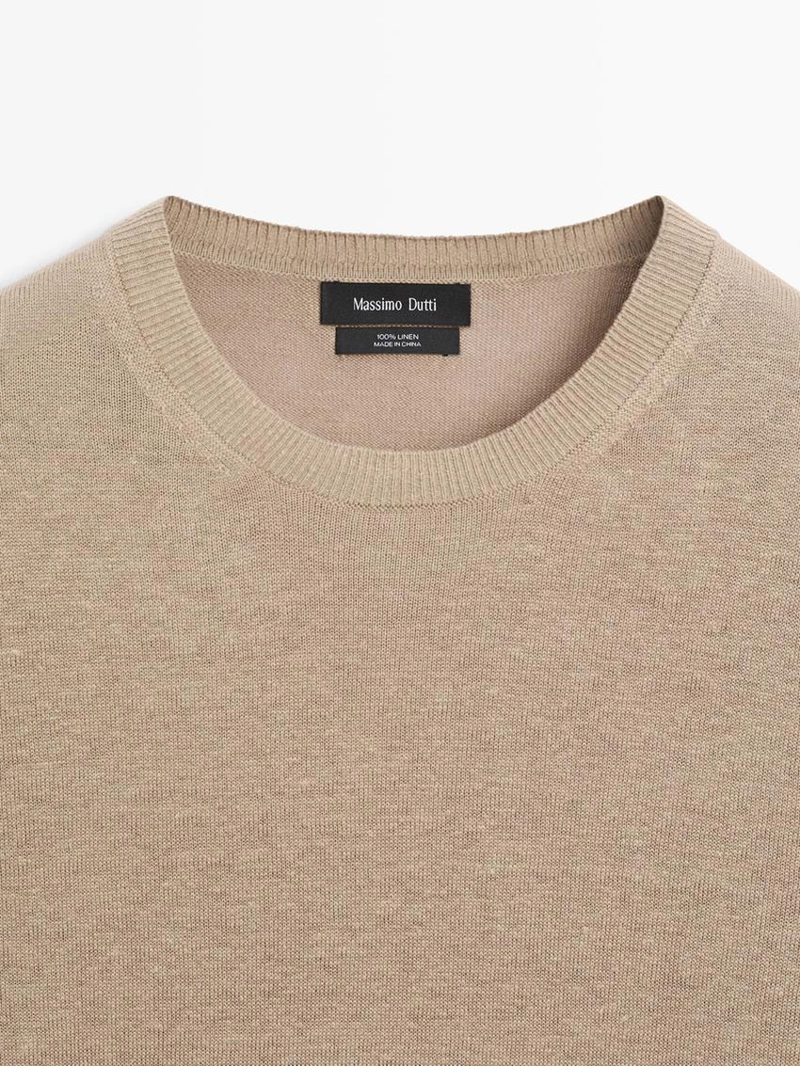 Пуловер из льна с круглым вырезом