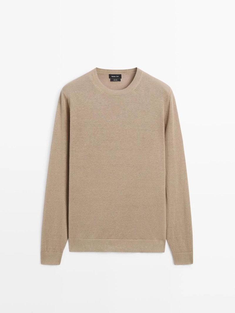 Пуловер из льна с круглым вырезом