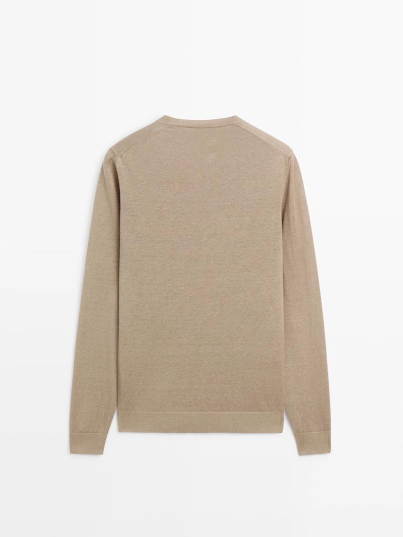 Пуловер из льна с круглым вырезом