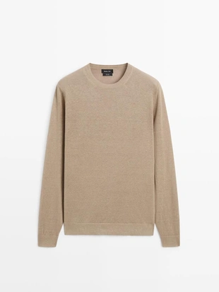 Пуловер из льна с круглым вырезом- Заказать в России