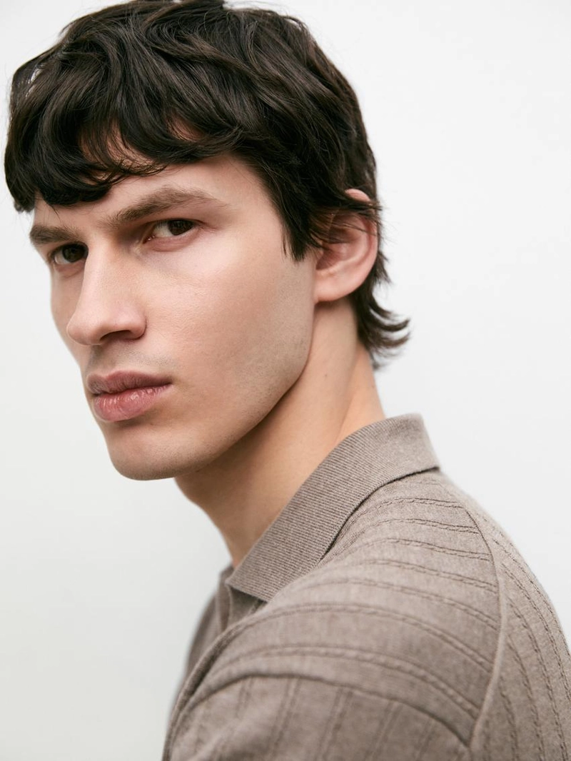 Поло свитер с кабельным узором