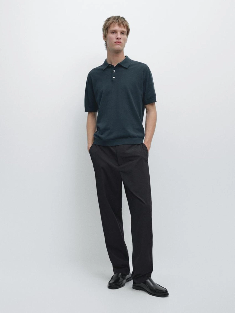 Свитер-поло из хлопкового трикотажа