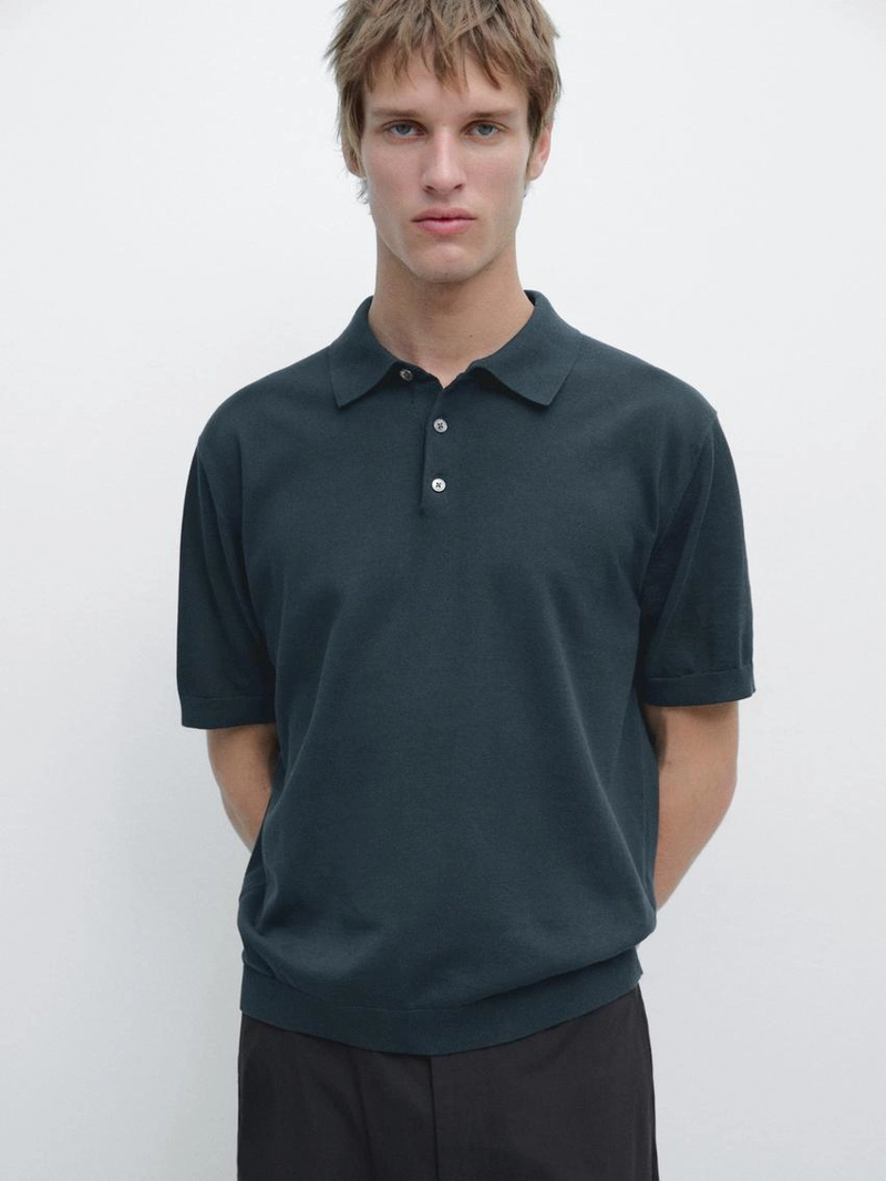 Свитер-поло из хлопкового трикотажа