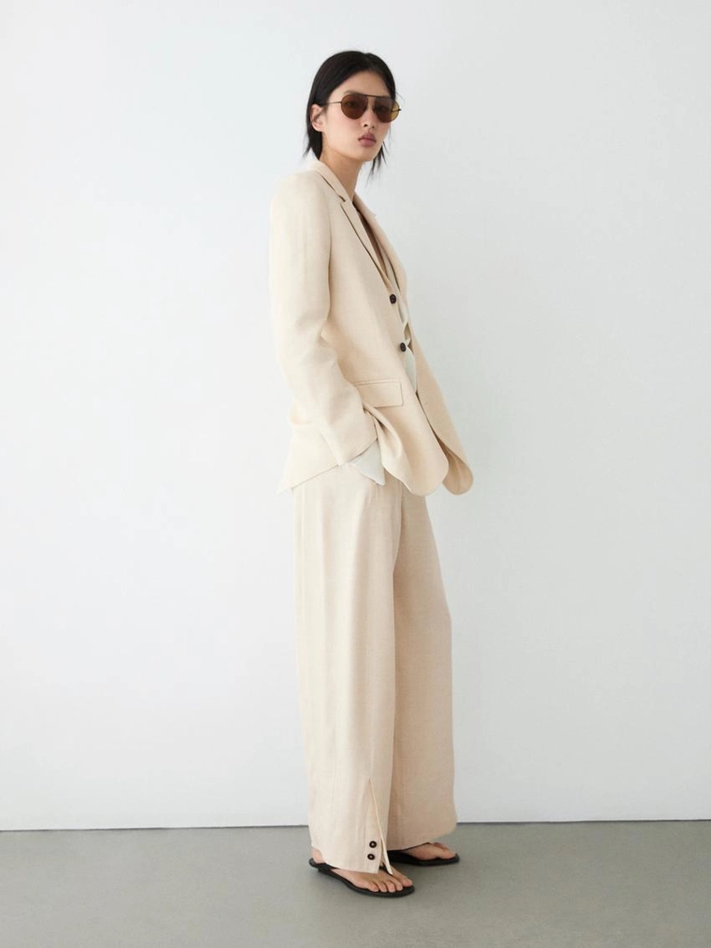 Брюки-костюм из льняной смеси с деталями на пуговицах