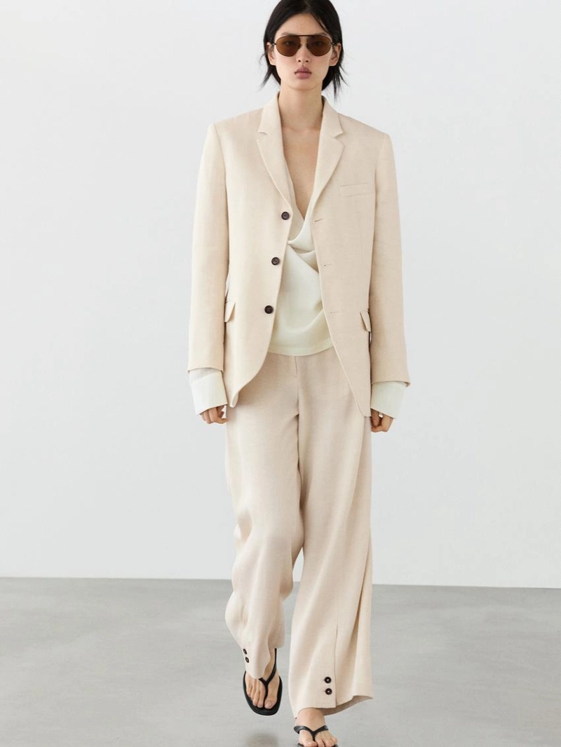 Брюки-костюм из льняной смеси с деталями на пуговицах