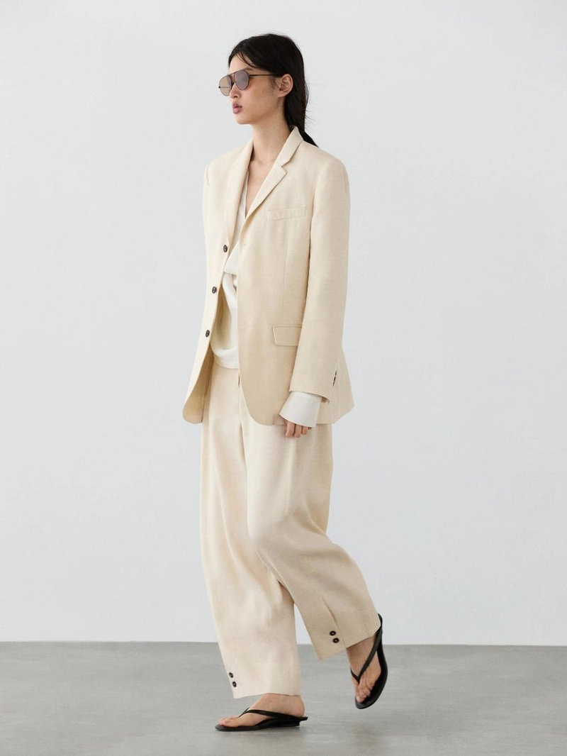 Брюки-костюм из льняной смеси с деталями на пуговицах